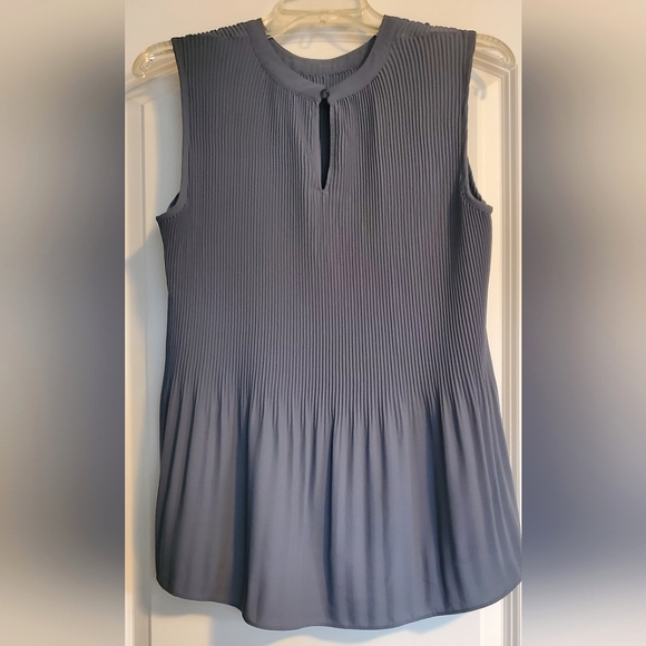 Adrianna Papell Dusty Blue Sleeveless Crinkle Pleated Blouse Size M - Picture 2 of 8